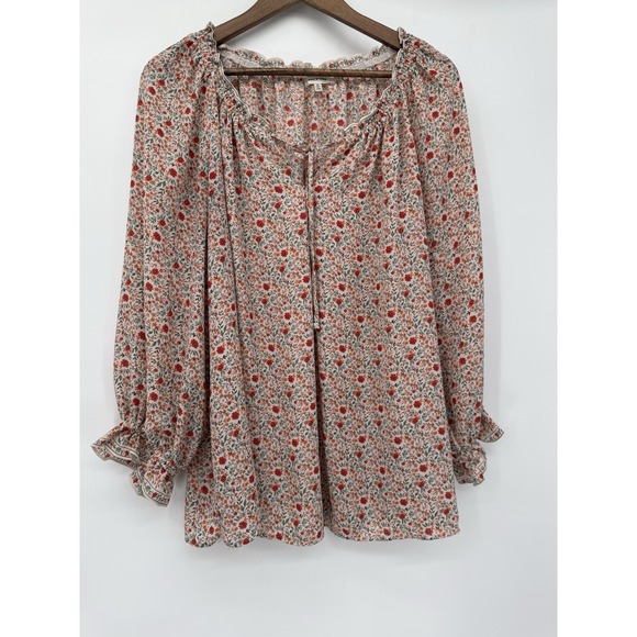 Max‎ Studio 1X Ditzy Floral Long Sleeve Blouse Light Semi-sheer Cottagecore Boho - Picture 2 of 10